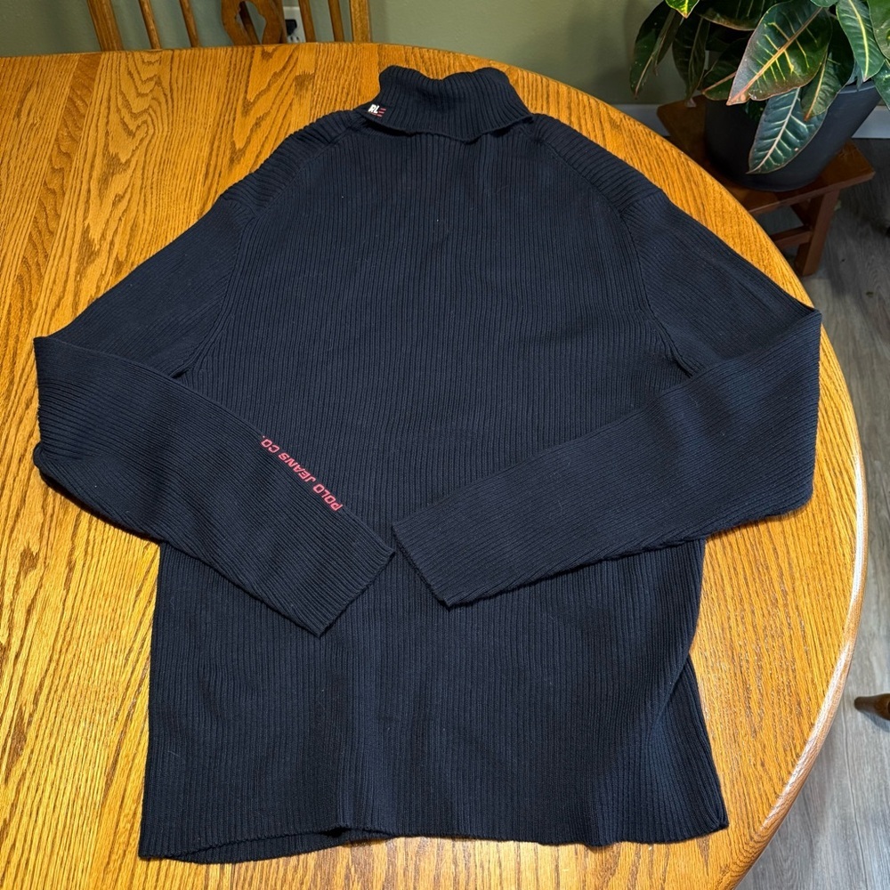 Polo Jeans Co. Black Ribbed Turtleneck Sweater Size XL 100% Cotton Vintage